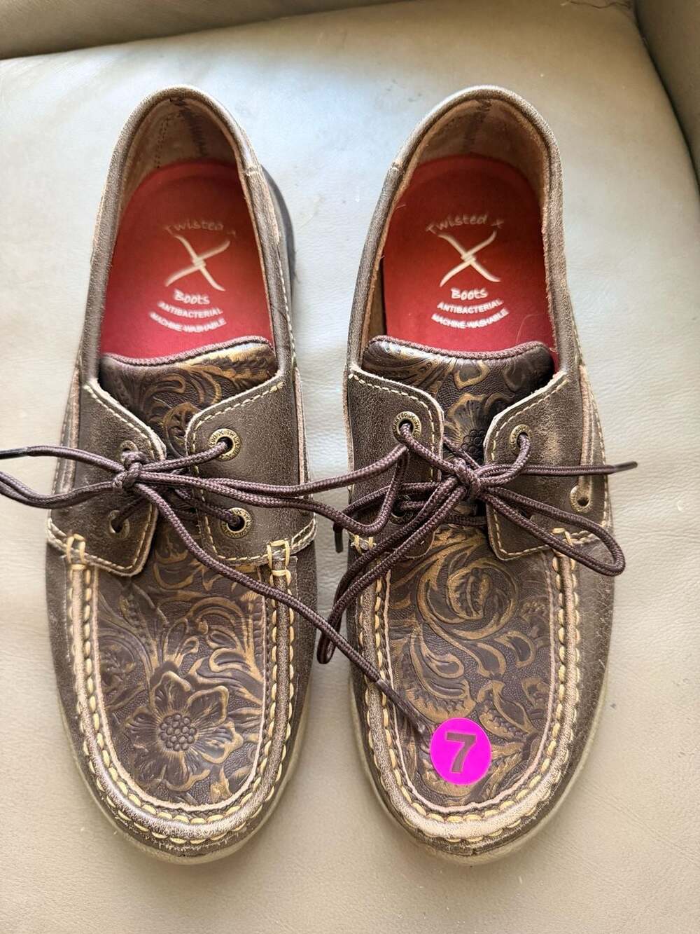 Twisted X Women's Brown Floral Embossed Leather Driving Mocs